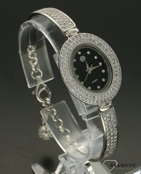 Zegarek damski srebrny z czarną tarczą i cyrkoniami 925 'Czarny Owal' (6).jpg